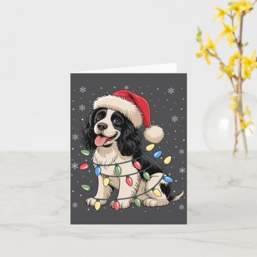 English Springer Spaniel Dog Christmas Tree Lights Kaart (Gele Bloem)