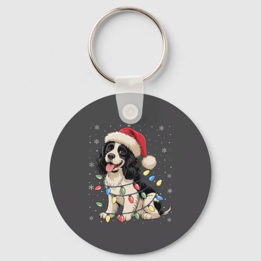 English Springer Spaniel Dog Christmas Tree Lights Sleutelhanger (Voorkant)