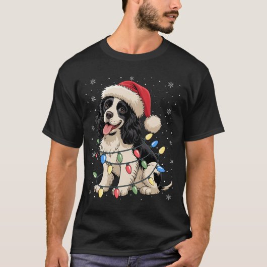 English Springer Spaniel Dog Christmas Tree Lights T-shirt (Voorkant)