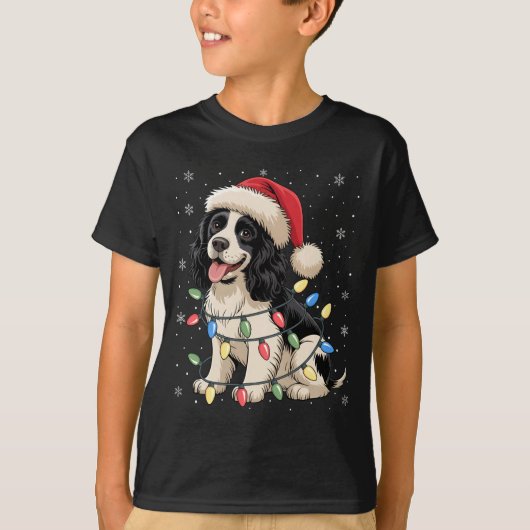 English Springer Spaniel Dog Christmas Tree Lights T-shirt (Voorkant)