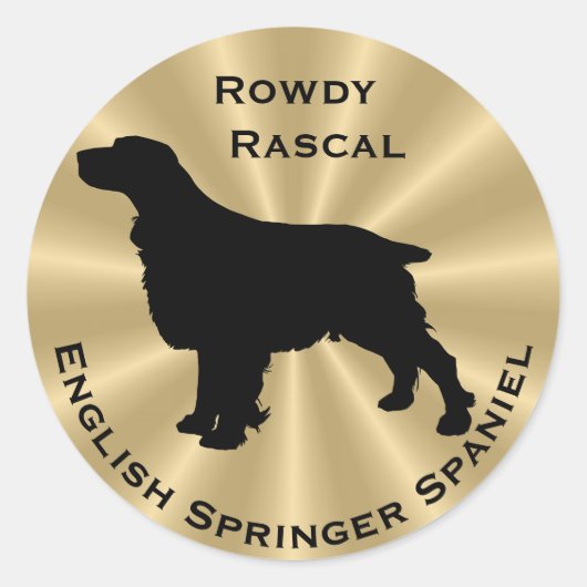 English Springer Spaniel Dog Silhouette Ronde Sticker (Voorkant)