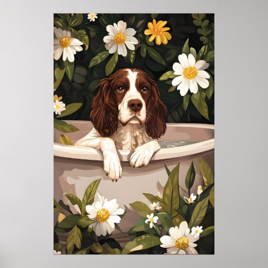 English Springer Spaniel In Bathtub Poster, Funny Poster (Voorkant)
