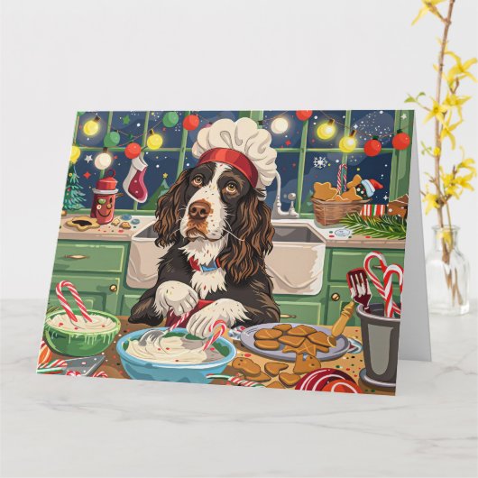 English Springer Spaniel Kerstbakken: Feestelijk Kaart (Gele Bloem)