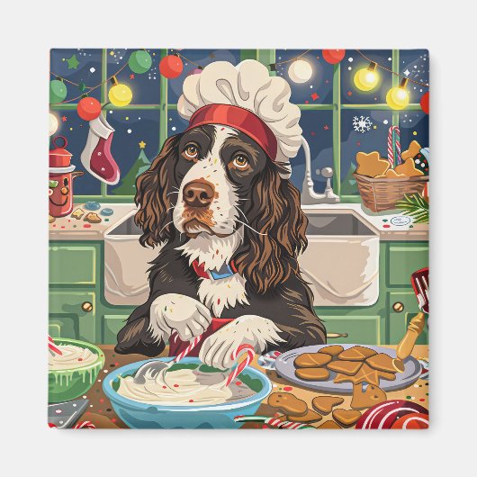 English Springer Spaniel Kerstbakken: Feestelijk Magneet (Voorkant)