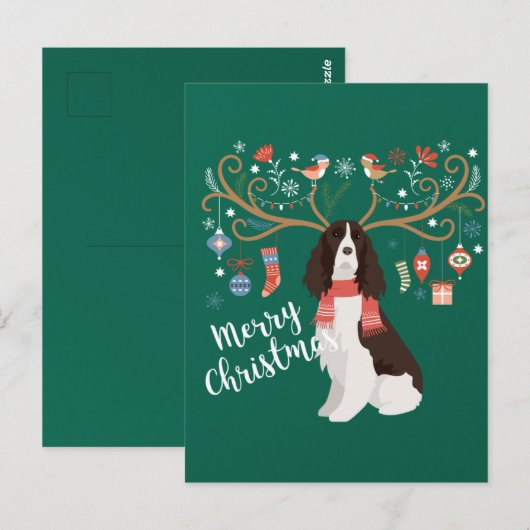 English Springer Spaniel Kerstreindeer Dog Briefkaart (Voorkant / Achterkant)