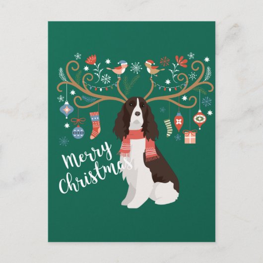 English Springer Spaniel Kerstreindeer Dog Briefkaart (Voorkant)