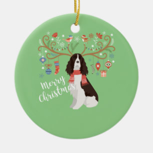 English Springer Spaniel Kerstreindeer Dog Keramisch Ornament