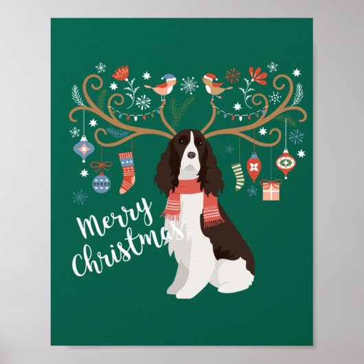 English Springer Spaniel Kerstreindeer Dog Poster (Voorkant)