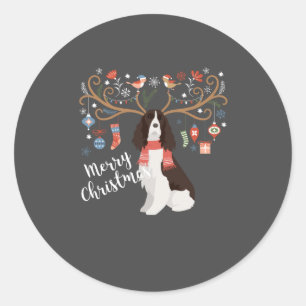 English Springer Spaniel Kerstreindeer Dog Ronde Sticker