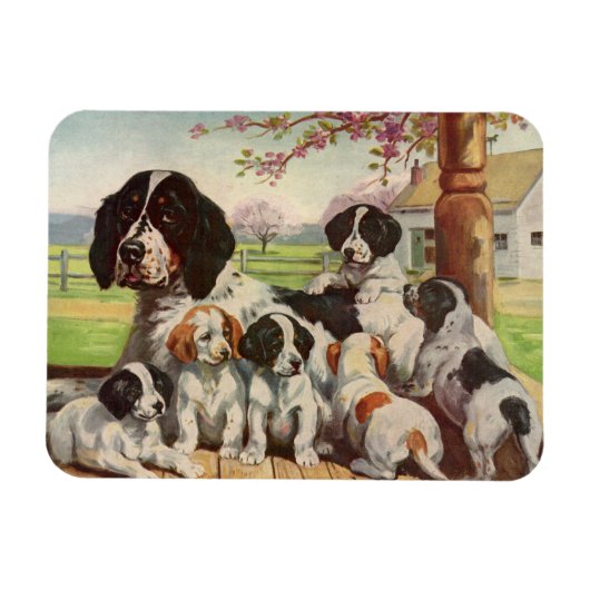 English Springer Spaniel mama en puppies Magneet (Horizontaal)