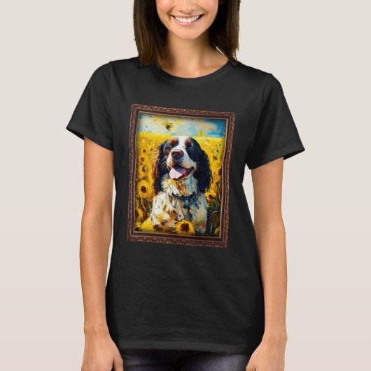 English Springer Spaniel Painting Sunflower Flower T-shirt (Voorkant)