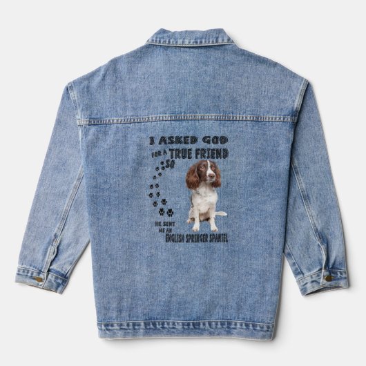 English Springer Spaniel Quote mam Dad Print, Hunt Denim Jacket (Achterkant)