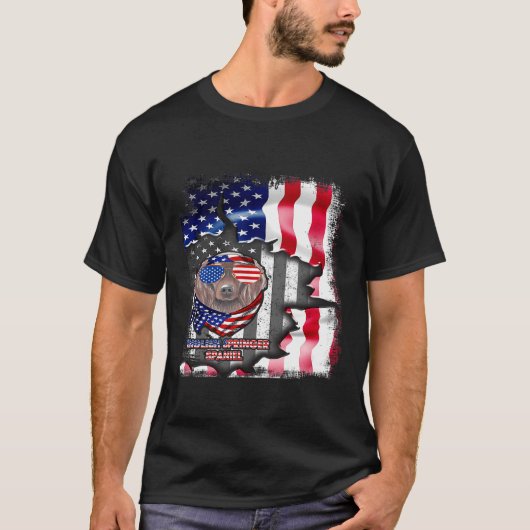 English Springer Spaniel S Fun American Flag T-shirt (Voorkant)