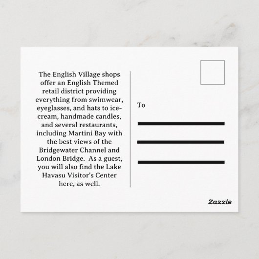 English Village, Lake Havasu City, Az. Briefkaart (Achterkant)