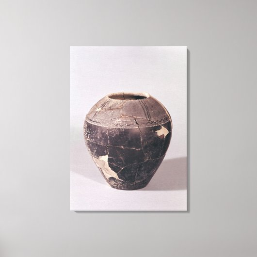 Engobe vase, versierd met golvende lijnen canvas afdruk (Voorkant)