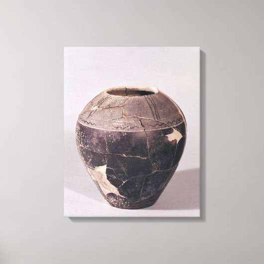 Engobe vase, versierd met golvende lijnen canvas afdruk (Voorkant)