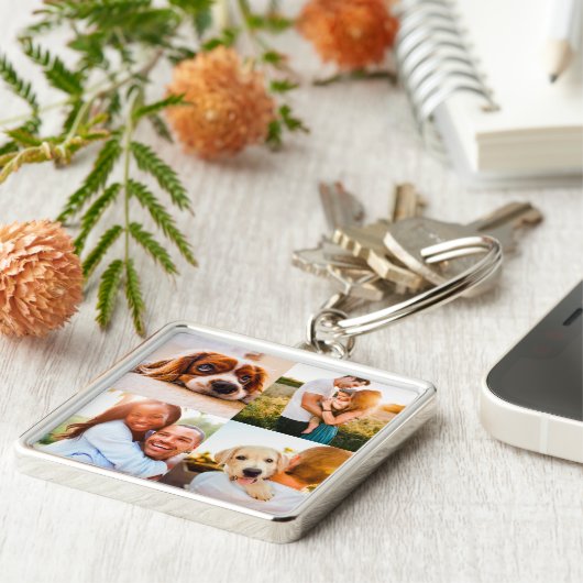 Engravable Metal 4 Photo Square Sleutelhanger (Zijkant)