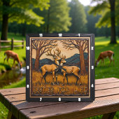 Engraved Deer Pair Sunset Forest Vierkante Klok
