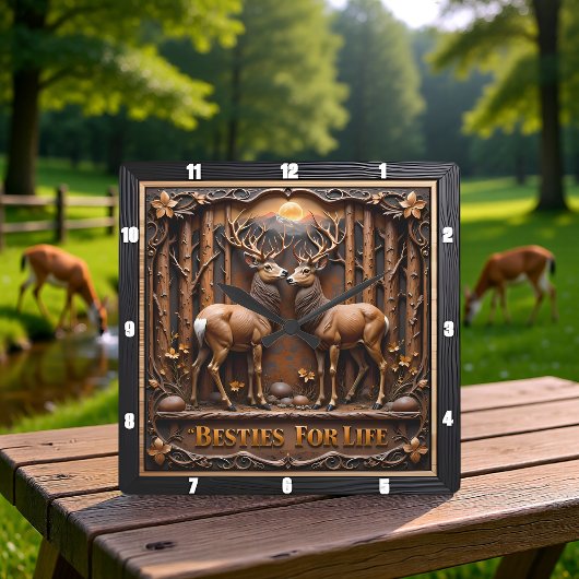 Engraved Deer Stag Pair Forest Vierkante Klok