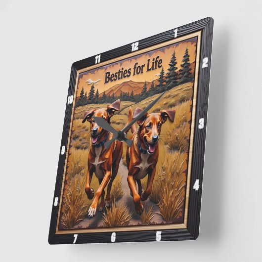 Engraved Dog Pair Mountain Pine Vierkante Klok (Hoek)