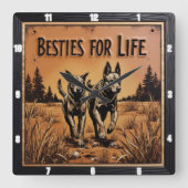 Engraved Dog Pair Outback Field Vierkante Klok (Voorkant)