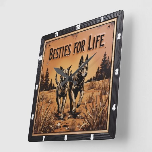 Engraved Dog Pair Outback Field Vierkante Klok (Hoek)