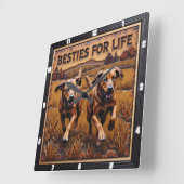 Engraved Dog Pair Running Field Vierkante Klok (Hoek)