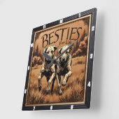 Engraved Dog Pair Sepia Forest Vierkante Klok (Hoek)