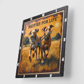 Engraved Dog Pair Sunset Field Vierkante Klok (Hoek)