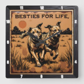 Engraved Dog Pair Tan Orange Vierkante Klok (Voorkant)