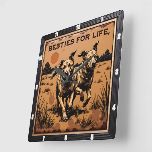 Engraved Dog Pair Tan Orange Vierkante Klok (Hoek)