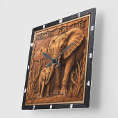 Engraved Elephant Mother Baby At Dust Vierkante Klok (Hoek)