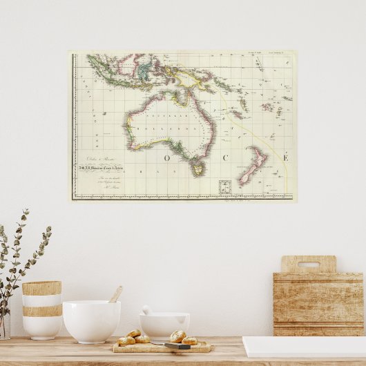 Engraved Map Oostenrijk en Indonesië Poster (Keuken)