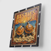 Engraved Turtle Pair Beach Sunset Vierkante Klok (Hoek)