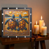 Engraved Turtle Pair Blue Shore Vierkante Klok