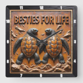 Engraved Turtle Pair Ocean Besties Vierkante Klok (Voorkant)