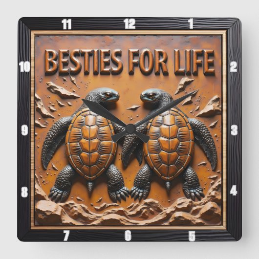 Engraved Turtle Pair Ocean Besties Vierkante Klok (Voorkant)