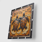 Engraved Turtle Pair Rough Water Vierkante Klok (Hoek)