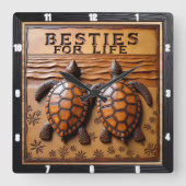 Engraved Turtle Pair Sand Flower Vierkante Klok (Voorkant)