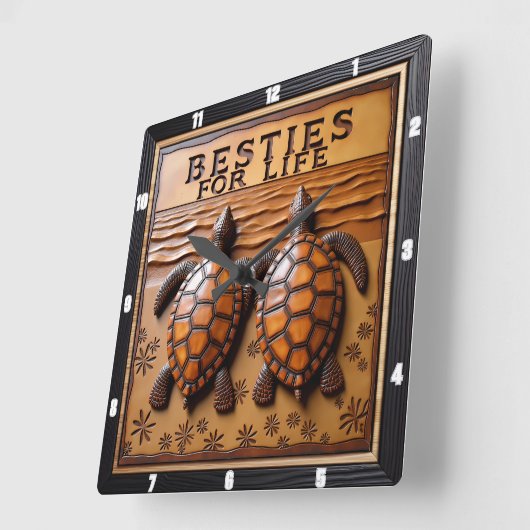 Engraved Turtle Pair Sand Flower Vierkante Klok (Hoek)