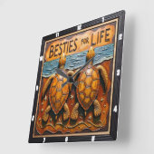 Engraved Turtle Pair Shoreline Besties Vierkante Klok (Hoek)