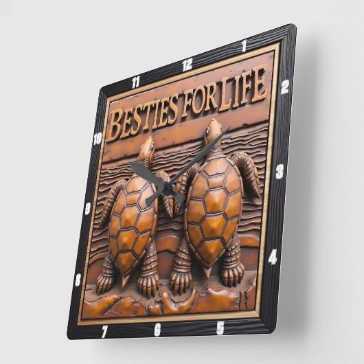 Engraved Turtle Pair Wood Grain Vierkante Klok (Hoek)