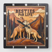 Engraved Wolf Pair Mountain Embrace Vierkante Klok (Voorkant)