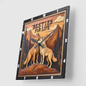 Engraved Wolf Pair Mountain Embrace Vierkante Klok (Hoek)