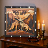 Engraved Wolf Pair Mountain Embrace Vierkante Klok