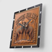 Engraved Wolf Pair Mountain Sunset Vierkante Klok (Hoek)