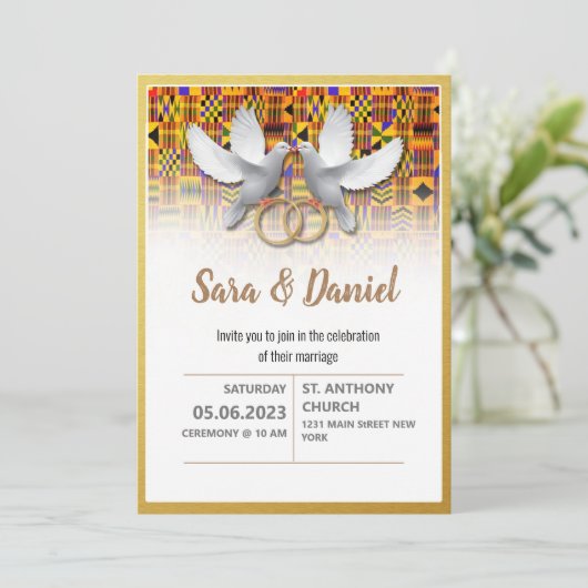 Enic Kente Wedding Uitnodiging (Staand voorkant)