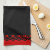 ENIGE KLEUR! Black Skull Lace Tea Towel Theedoek (Quarter Fold)