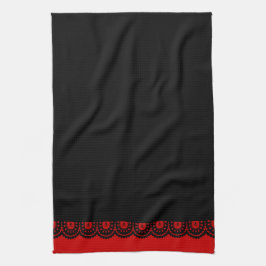ENIGE KLEUR! Black Skull Lace Tea Towel Theedoek