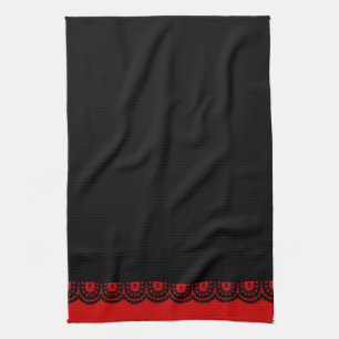 ENIGE KLEUR! Black Skull Lace Tea Towel Theedoek